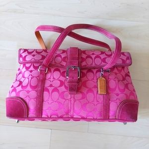 Hot Pink Suede Trim Coach Satchel bag